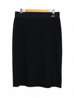Marc New York Andrew Marc Black Pleated Midi Skirt Size Large Stretch Pull-On